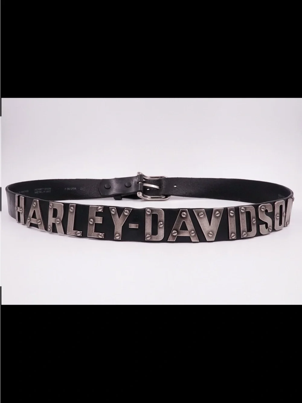 Harley-Davidson Black Leather Silver Logo Belt Size 36